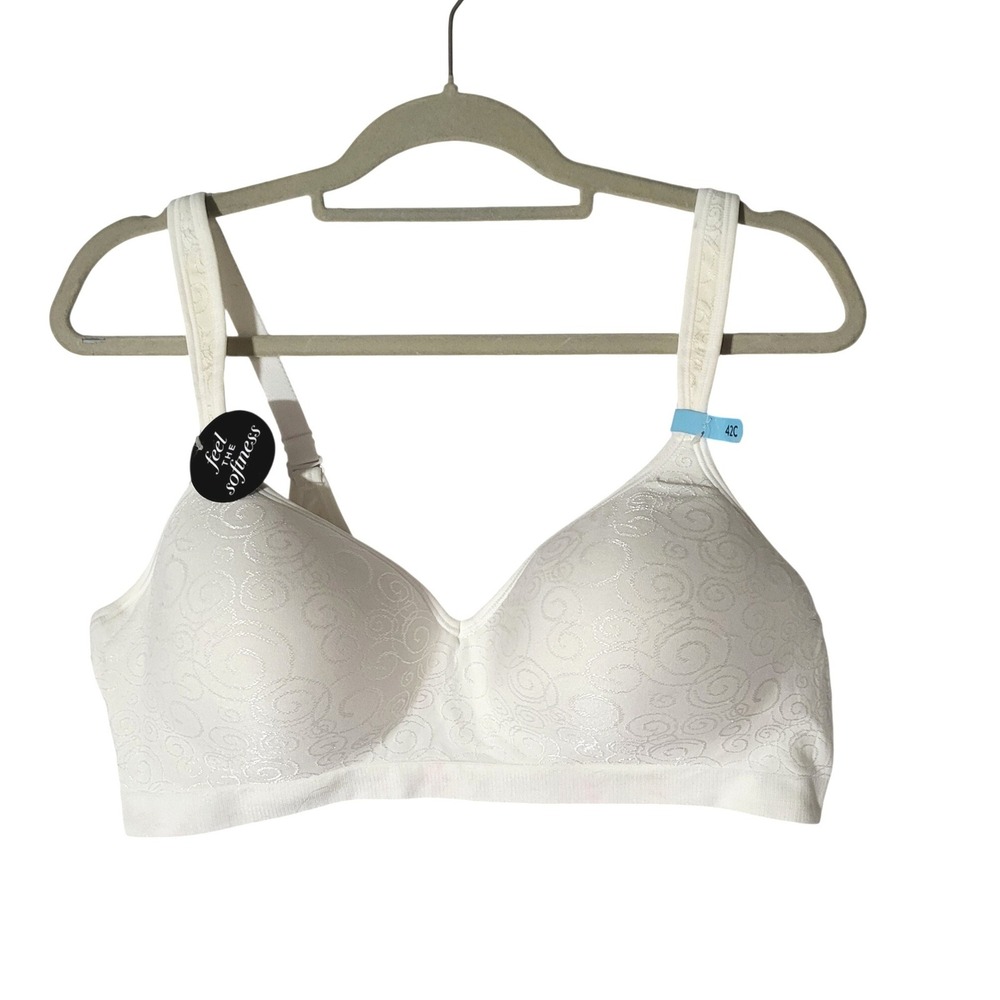 Bali Comfort Revolution Wirefree Bra 3463 White Jacquard Swirl 42C NEW